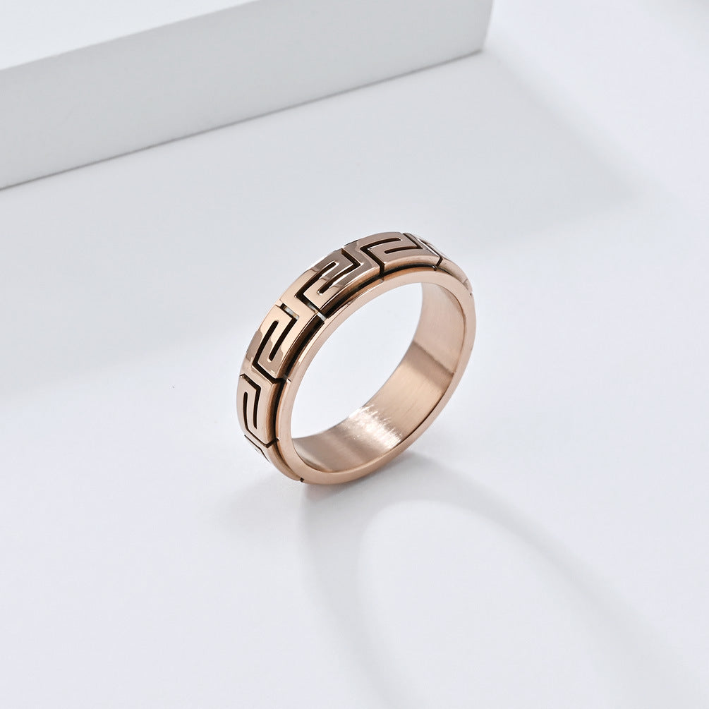 INS Simple Personality Great Wall Pattern Titanium Steel Ring for Decompression Relief in European American Fashion