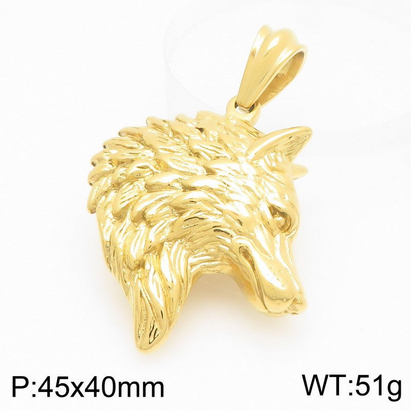 Retro And Old Animal Pendants, Punk Style Wolf Head Stainless Steel Men's Pendant Necklace