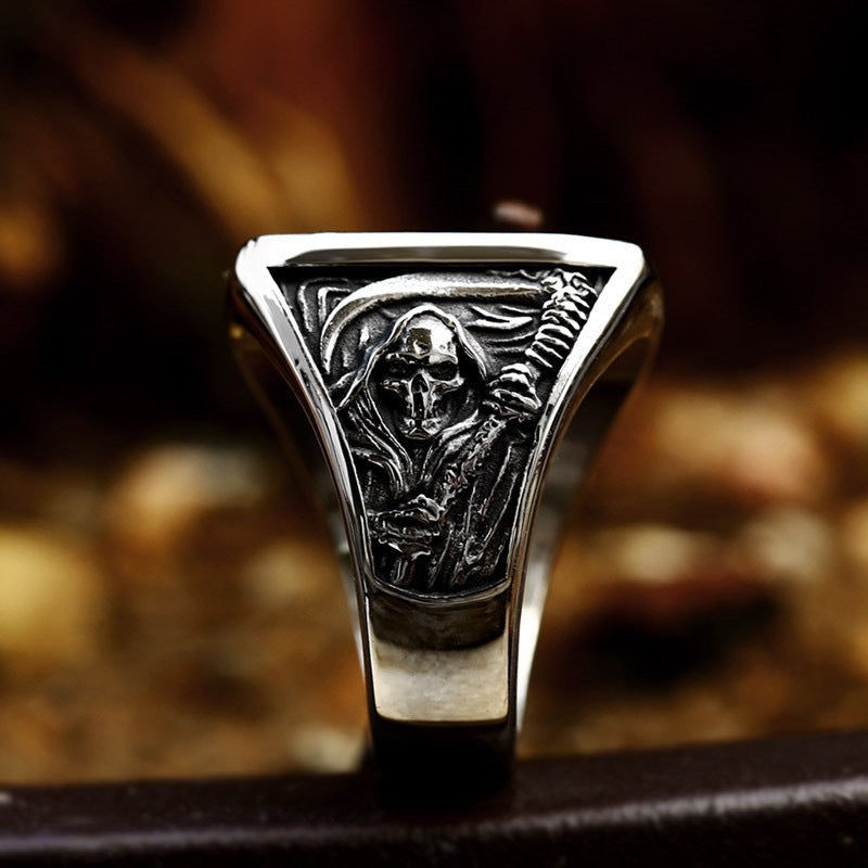 Planderful Reaper Ring Skull Stainless Steel For Men Vintage Sickle Hip Hop Jewelry