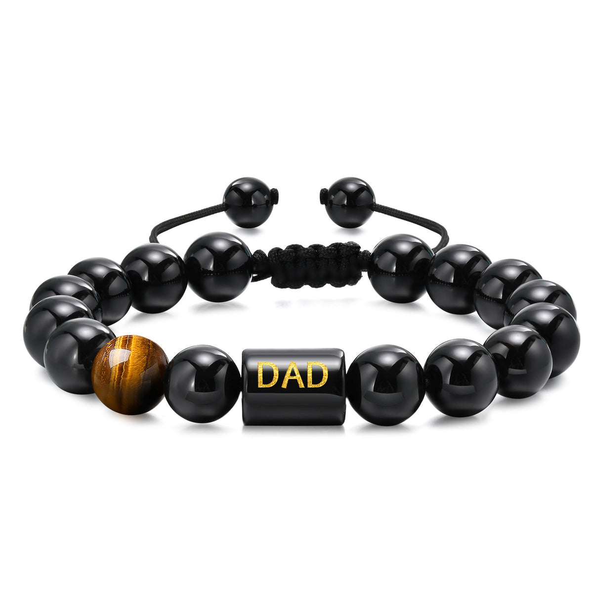 Tiger's Eye Braided Adjustable Black Stainless Steel Bracelet