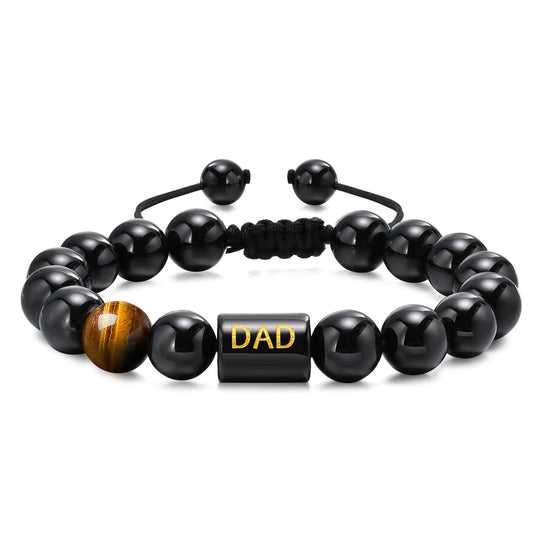 Tiger's Eye Braided Adjustable Black Stainless Steel Bracelet