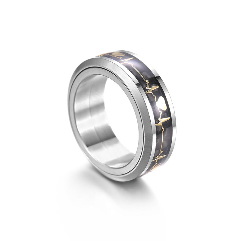 Titanium Steel Carbon Fiber ECG Rotating Ring for Men by Planderful - Size 6-13