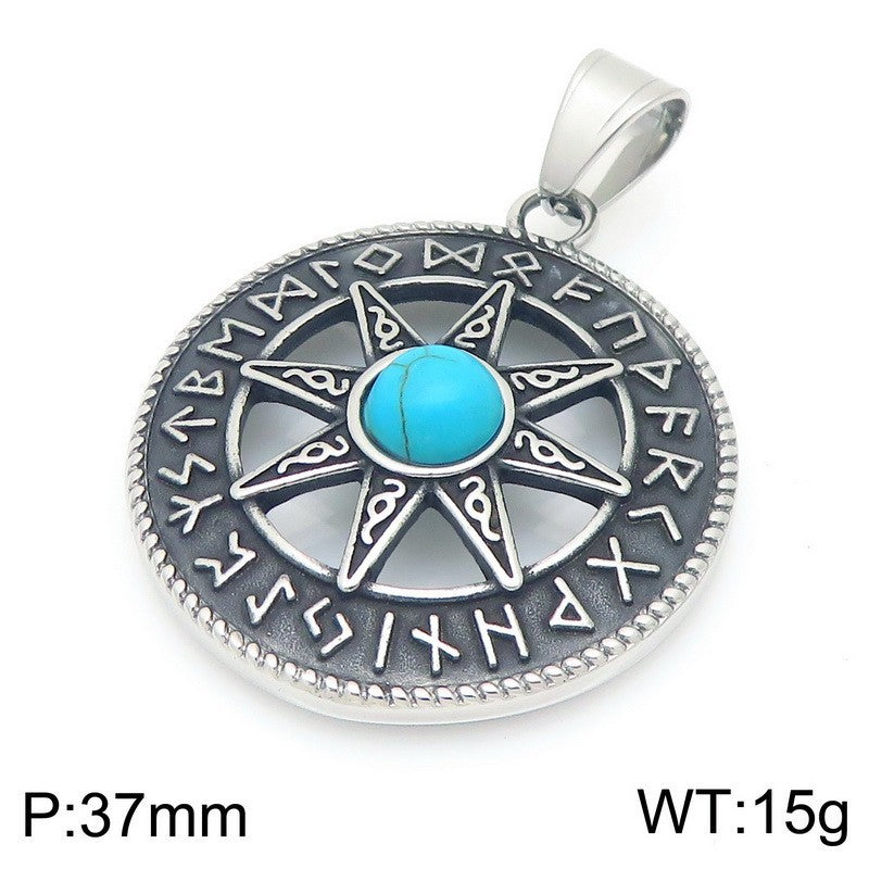 Planderful Nordic Viking Pendant for Men Turquoise Octagram