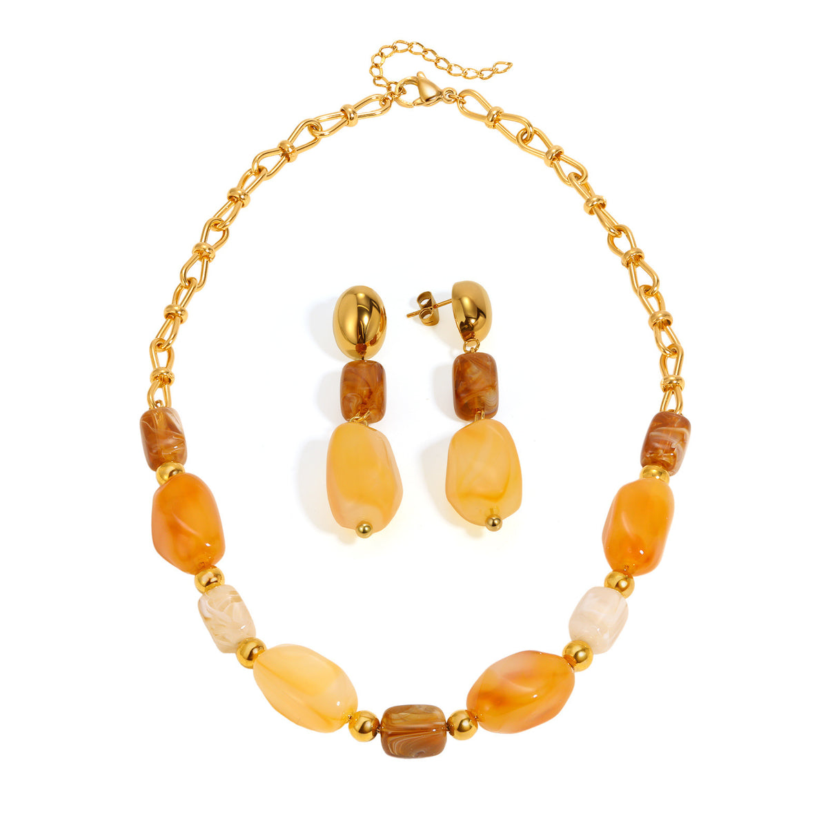 Stainless Steel Irregular Oval Resin Necklace Women's Earrings Symmetrical Earrings Gold