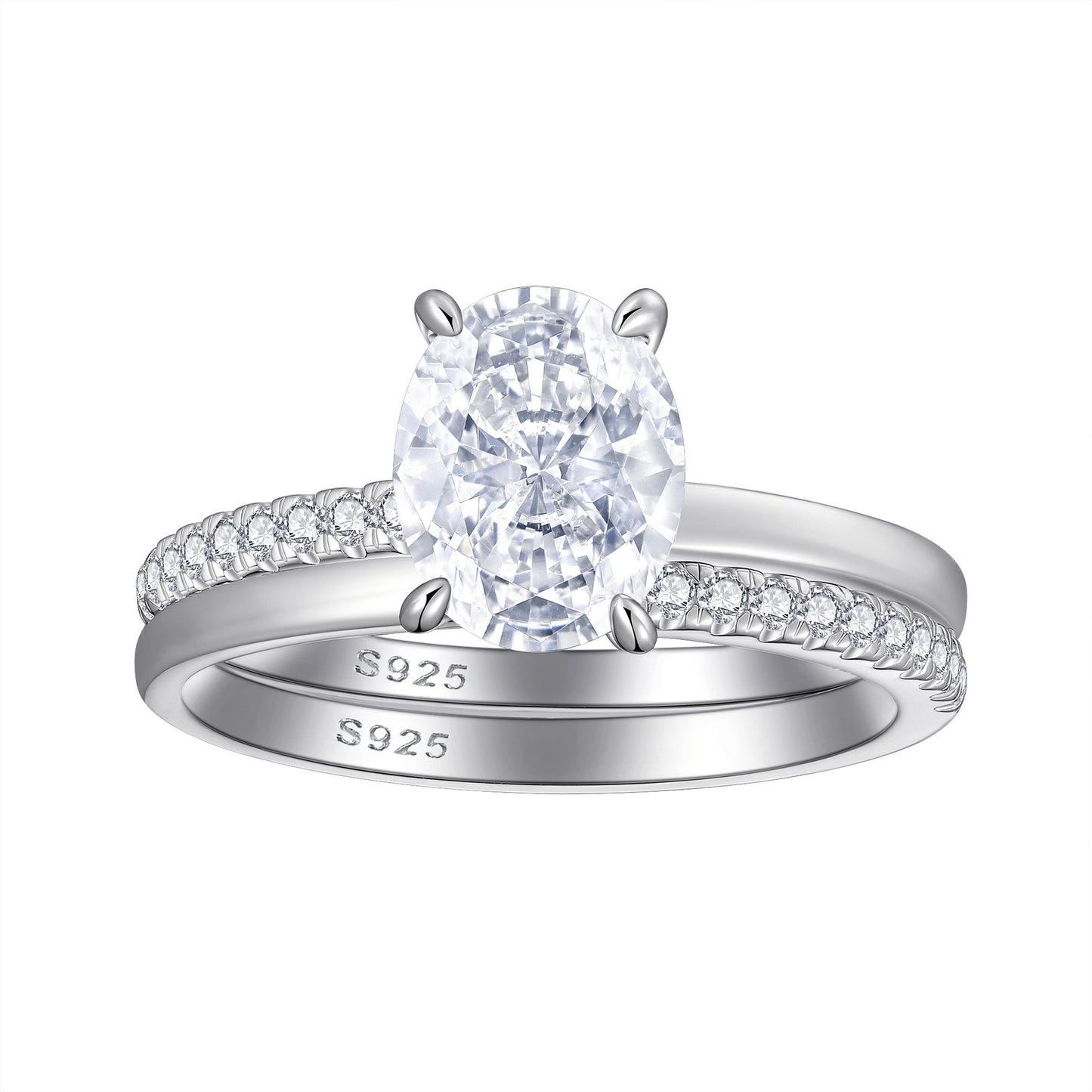 Planderful Sterling Silver 2ct Oval Zircon Ring Set for Women Premium Stacking Jewelry