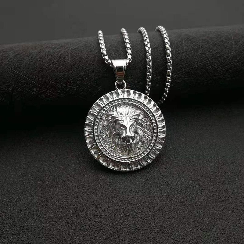 Gold-Plated Stainless Steel Necklace - Statement Lion Head