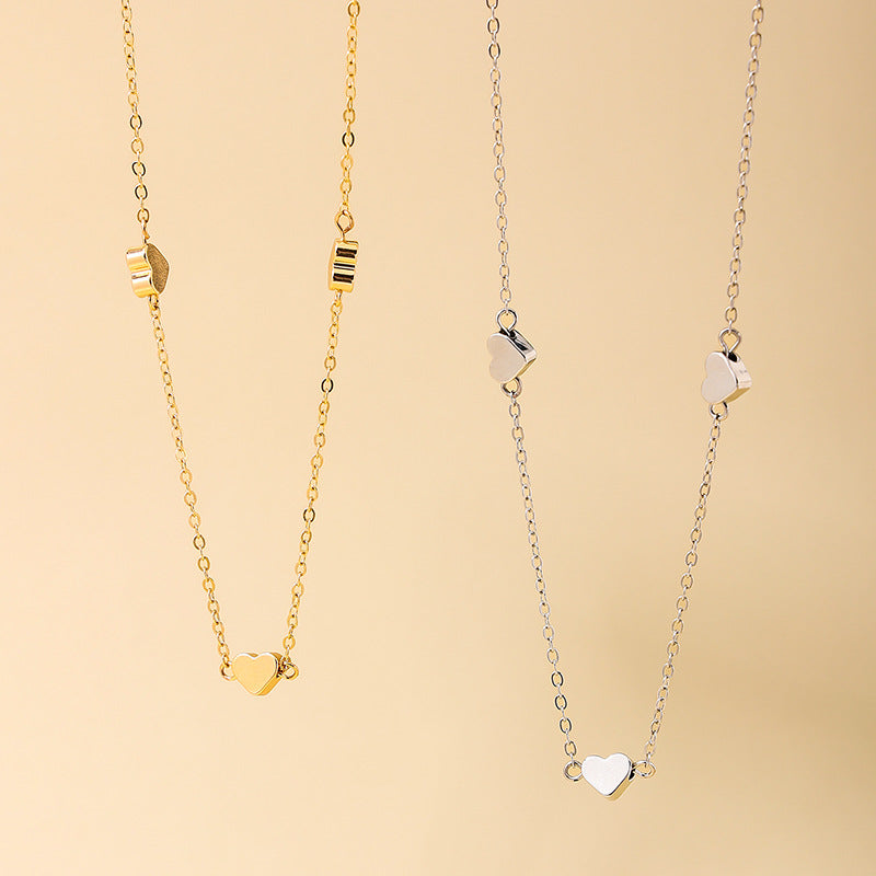 Peach Heart Clavicle Chain Necklace - Delicate Korean Style Jewelry