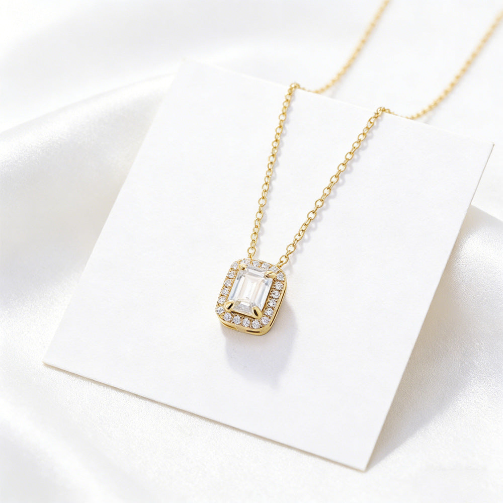 Zircon Sterling Silver Necklace Square Pendant