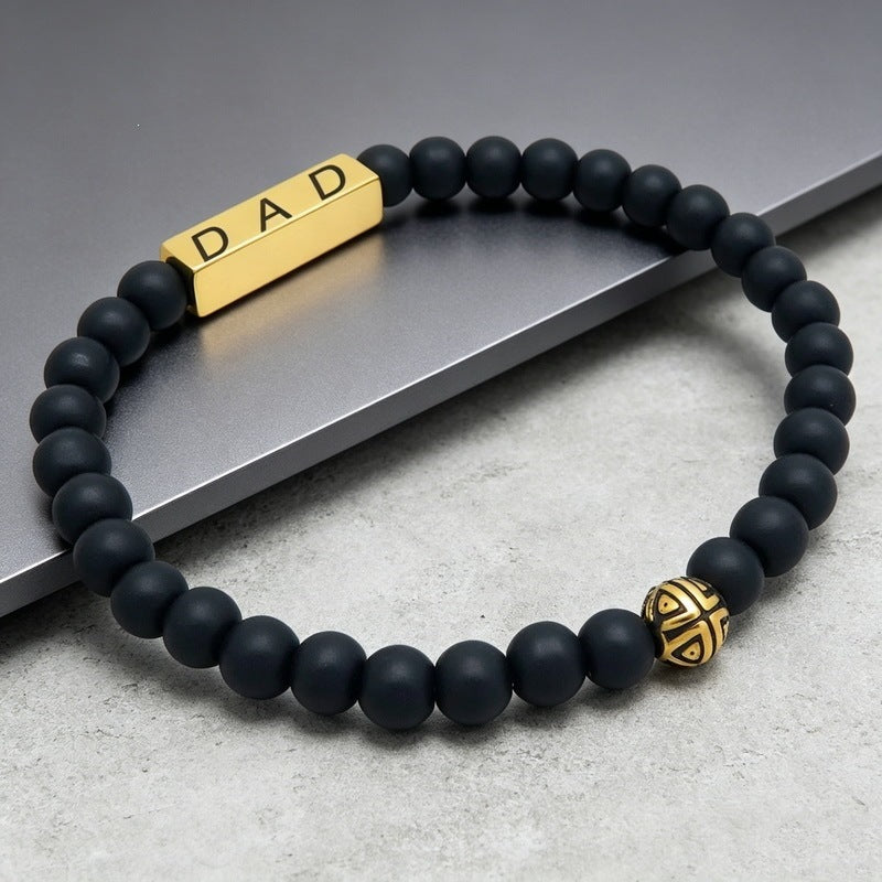 Black Agate Volcanic Stone Beaded Bracelet Design Sense Letter Dad Titanium Steel