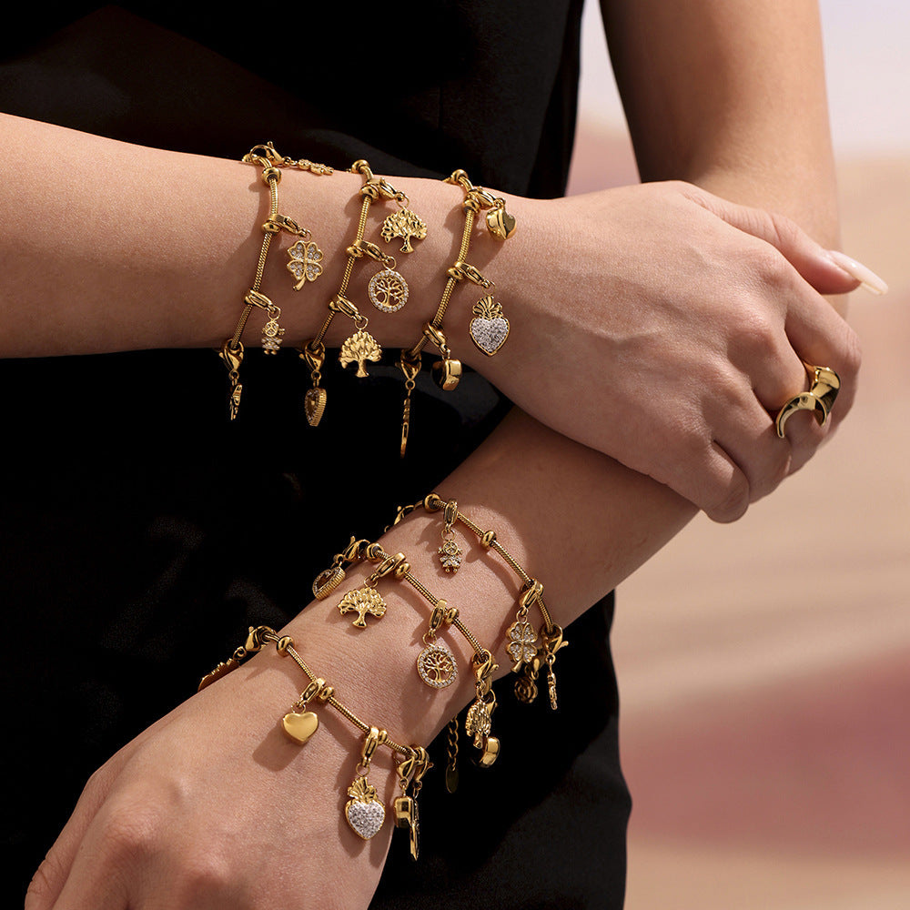 Planderful Tree Of Life Zircon Bracelet Women Stainless Gold