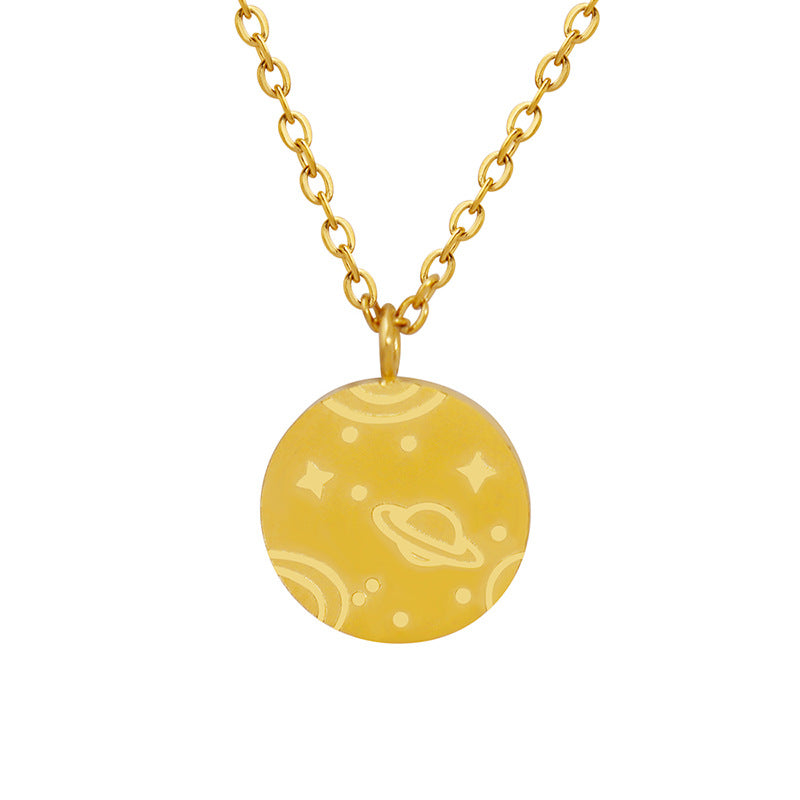 Galactic Planet Pattern Titanium Steel Necklace - Women's Trendy Hip-Hop Jewelry