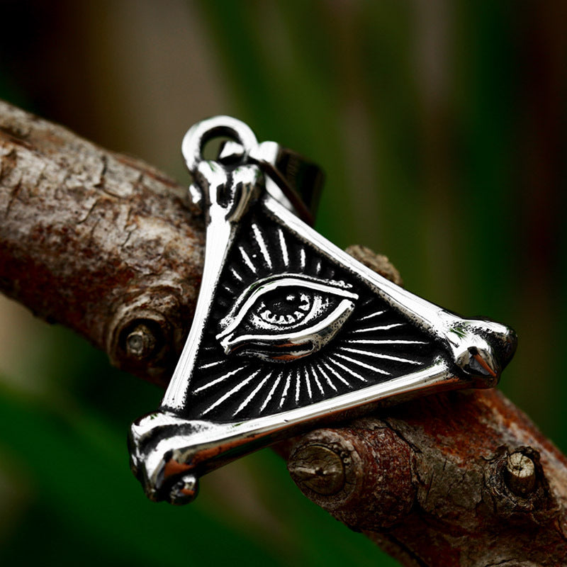 Titanium Steel Retro Triangle Pendant with Devil's Eye Design for Men - Wholesale Jewelry