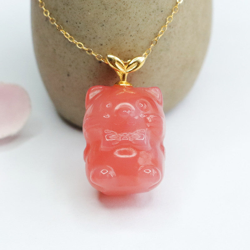 Golden Sterling Silver Pendant Necklace with Natural Agate Panda Accent