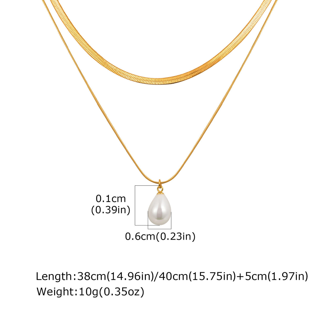 Stainless Steel Water Drop Pearl Double Stacked Necklace Ladies Collarbone Chain