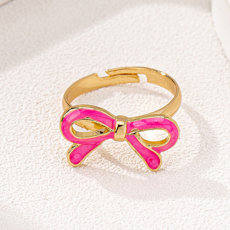 Stylish Versatile Metal Color Drip Bow Ring for Women