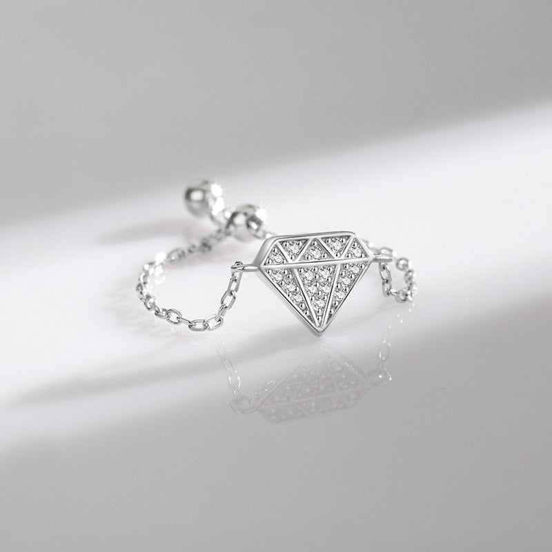 European and American S925 Sterling Silver Zircon Diamond Ring with Adjustable Opening