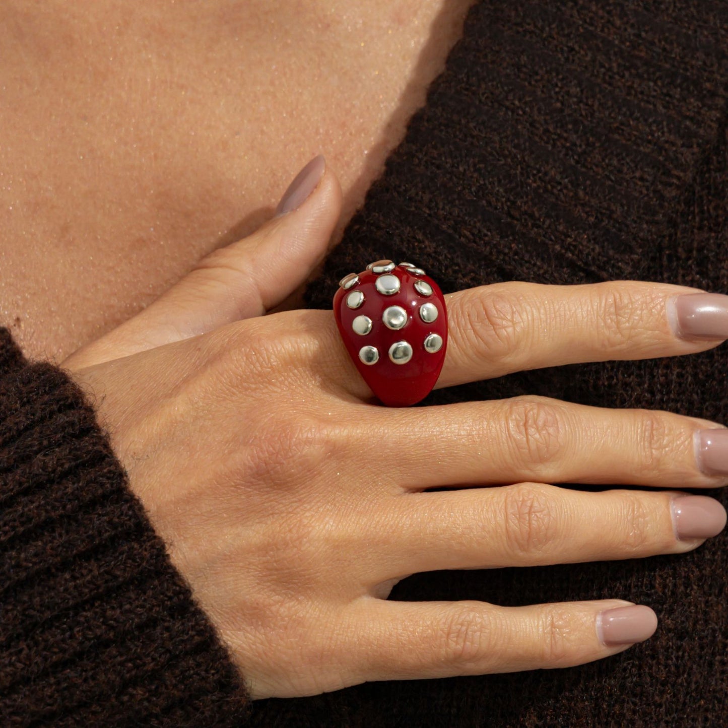 Planderful Amber Smudge Wide Face Ring Vienna Verve Bold Retro British Style Statement Jewelry For Vintage Women