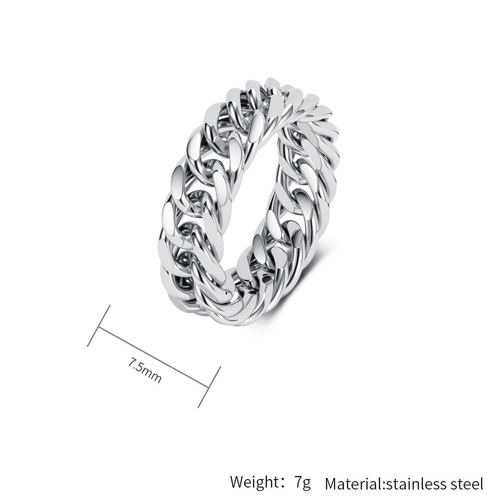 Planderful Stainless Steel Cuban Chain Ring Everyday Genie Unisex Hip Hop Fashion High End Statement Jewelry