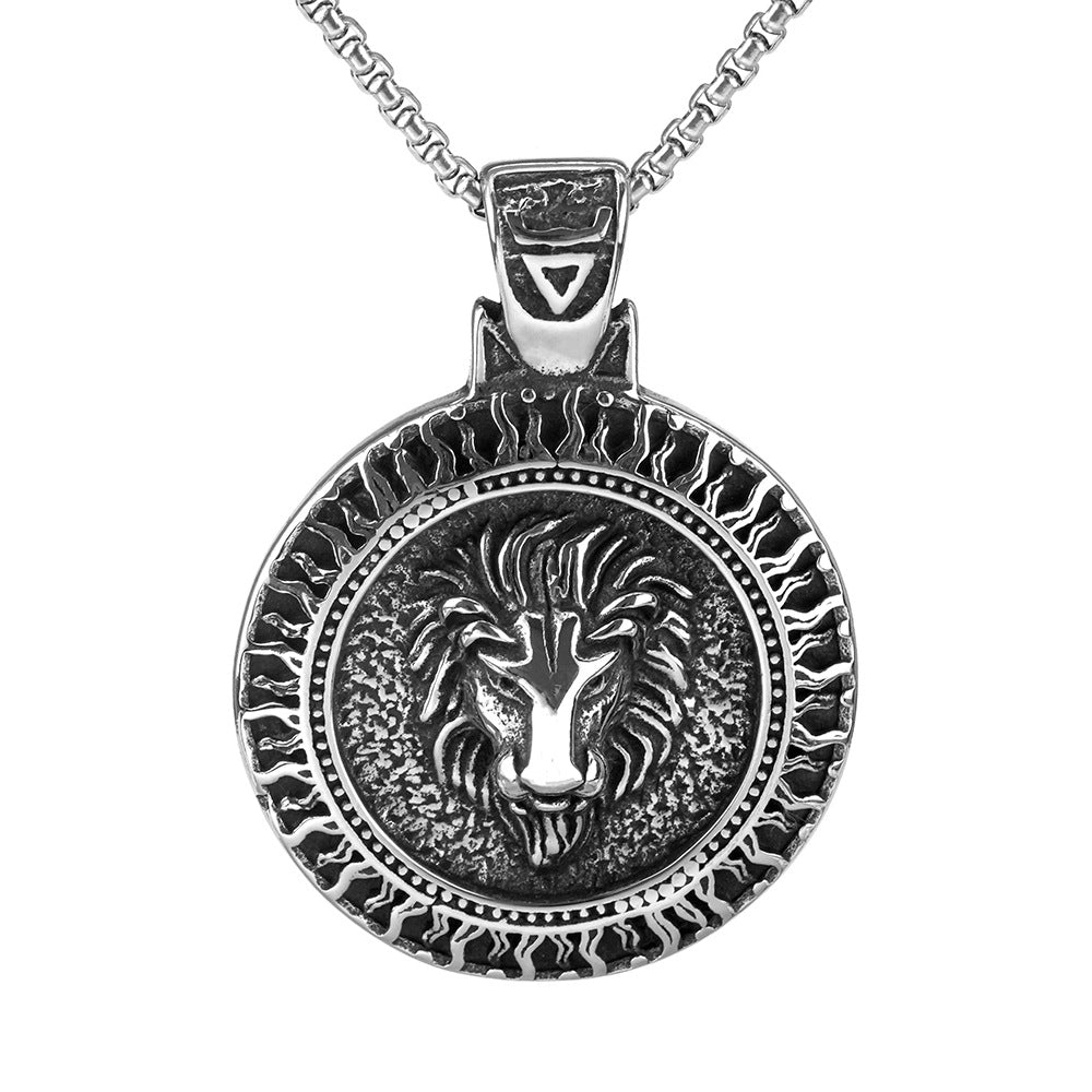 Vintage Men's Jewelry Stainless Steel Lion Head Pendant Necklace