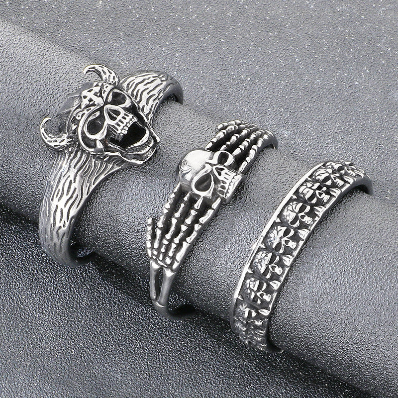 Nordic Viking Skull Bracelet – Gothic Antique Devil Horn Skull Titanium Steel Men's Opening