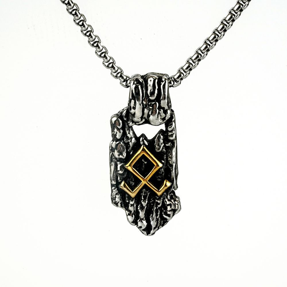 Vintage Nordic Men's Stainless Steel Viking Rune Pendant