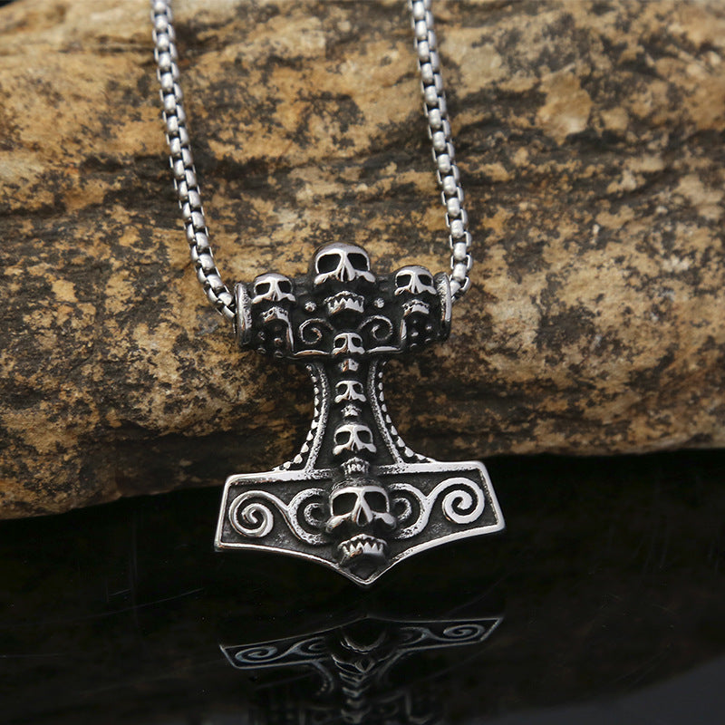 Foreign Trade Supply Europe and US Retro Skull Hammer Pendant Necklace