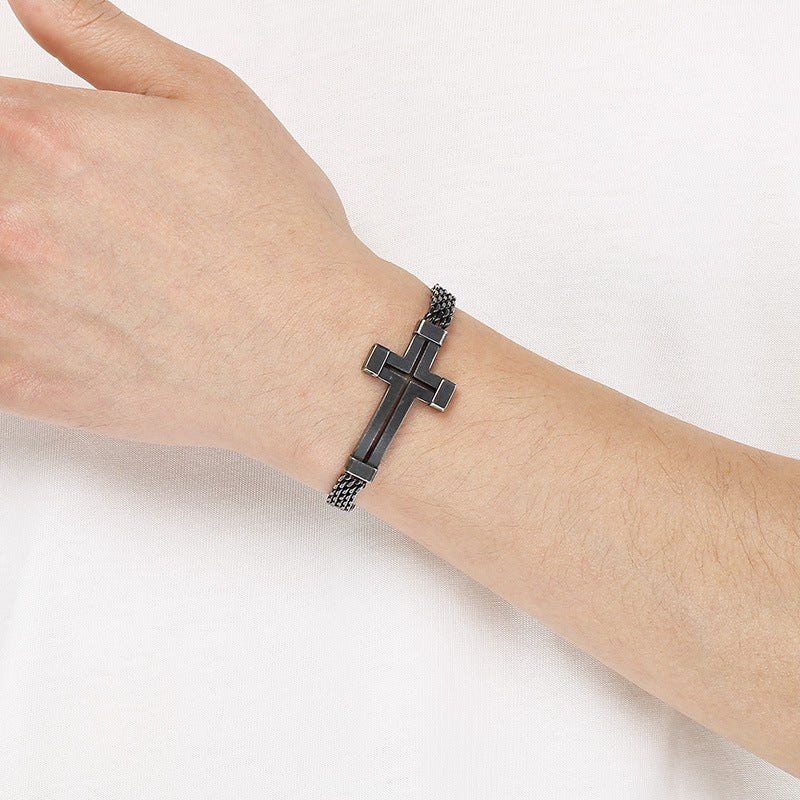 Men Wear – Stainless Steel Curved Bar Hollow Cross Men's Bracelet Can Be Adjusted