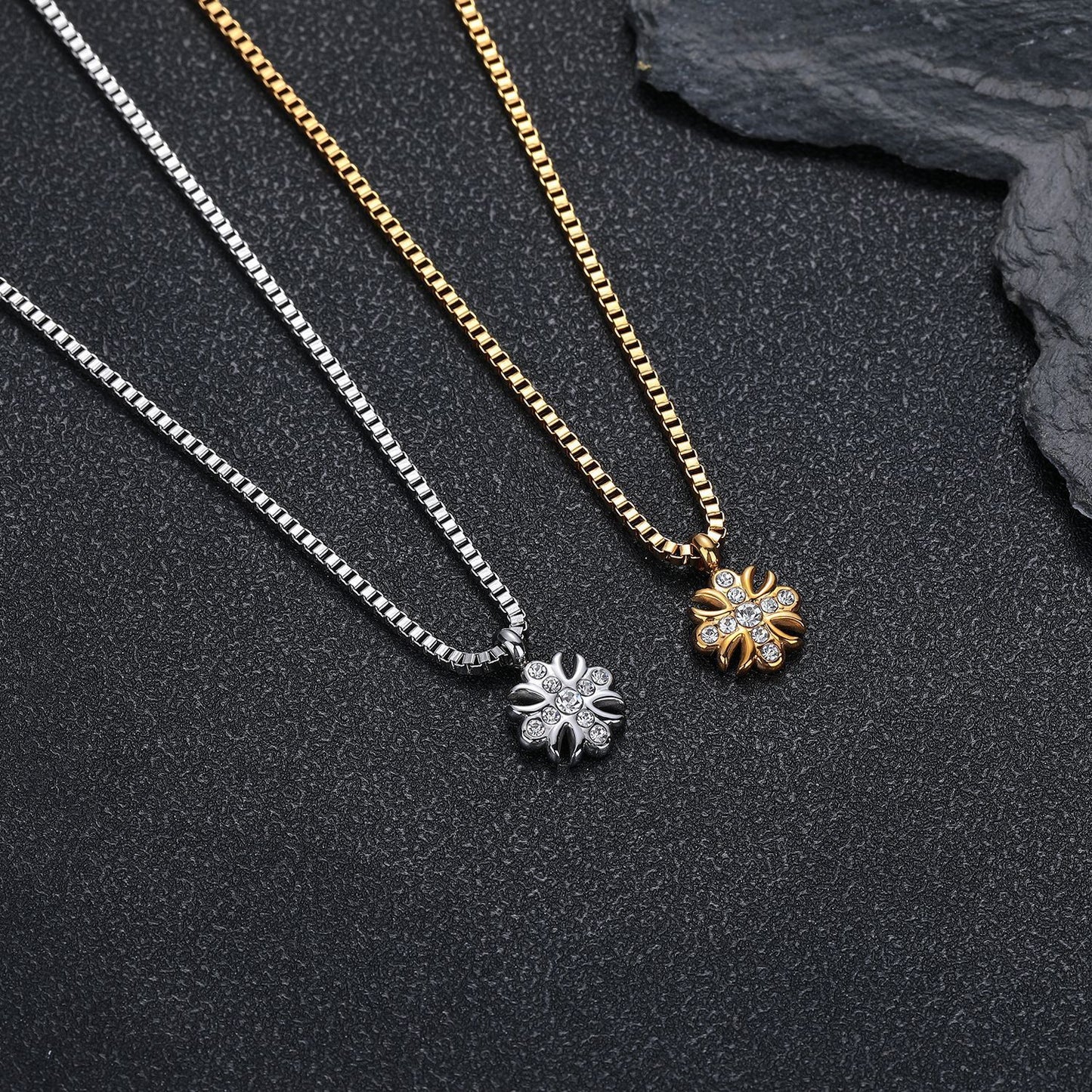 Planderful Jewelry Mens Cross Flower Pendant Necklace Stainless Steel Gold and Silver Plating Zircon