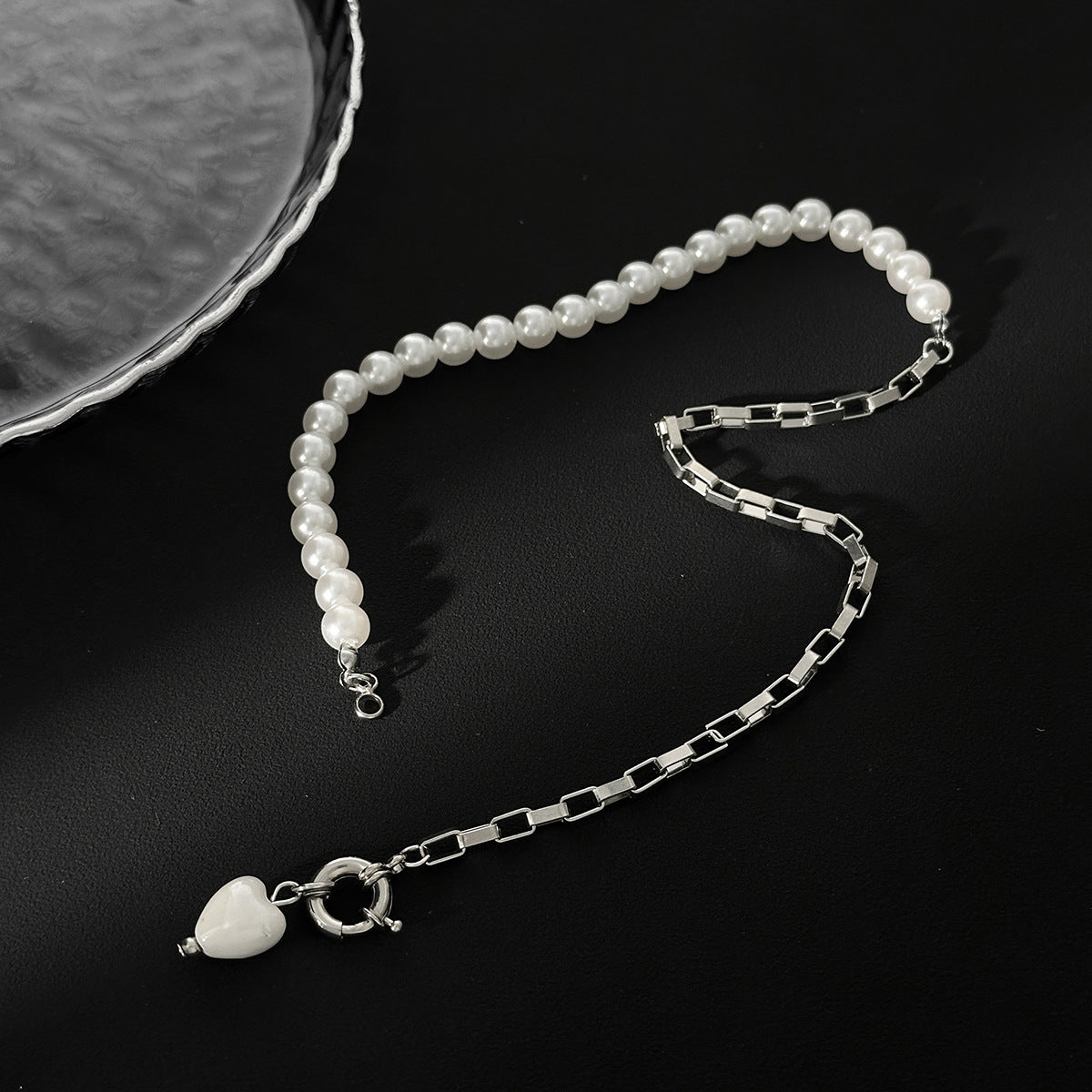 Asymmetrical Square Cross Pearl-Style Necklace