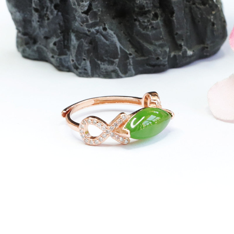 925 Sterling Silver Hetian Jasper Marquise Ring