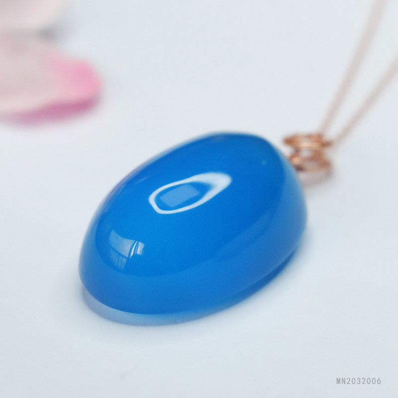 Blue Chalcedony Oval Silver Pendant — No Chain