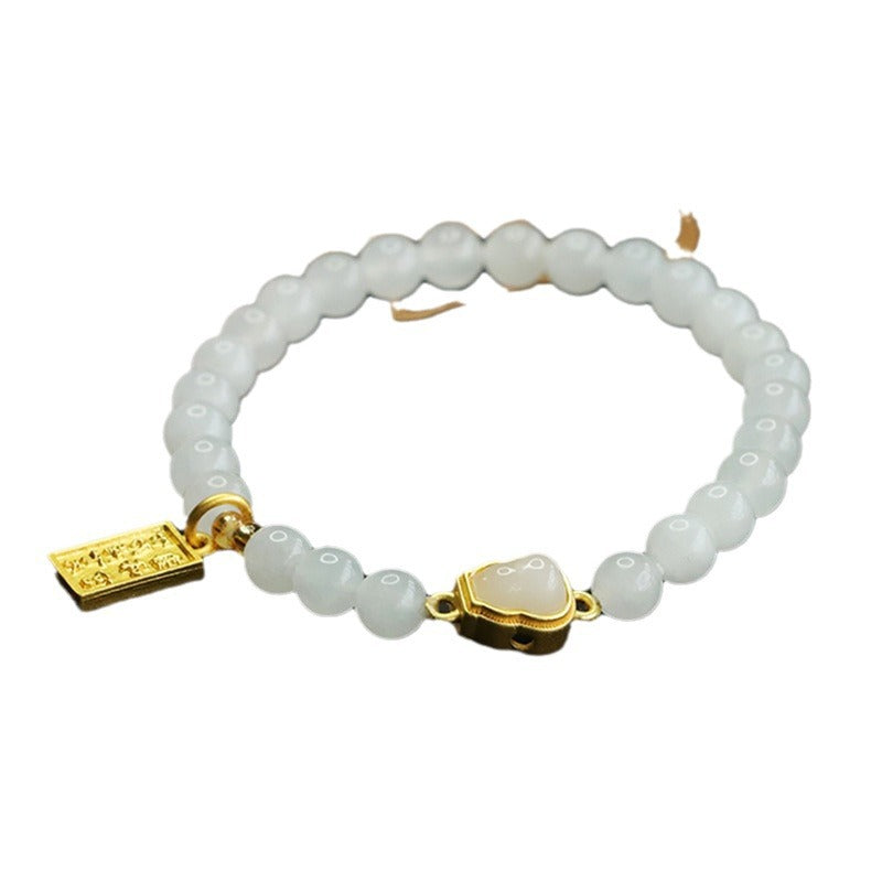 White Hetian Jade Gourd Bead Bracelet