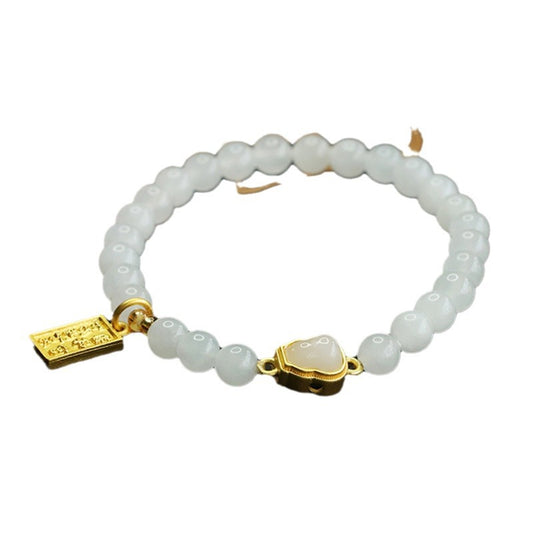 White Hetian Jade Gourd Bead Bracelet