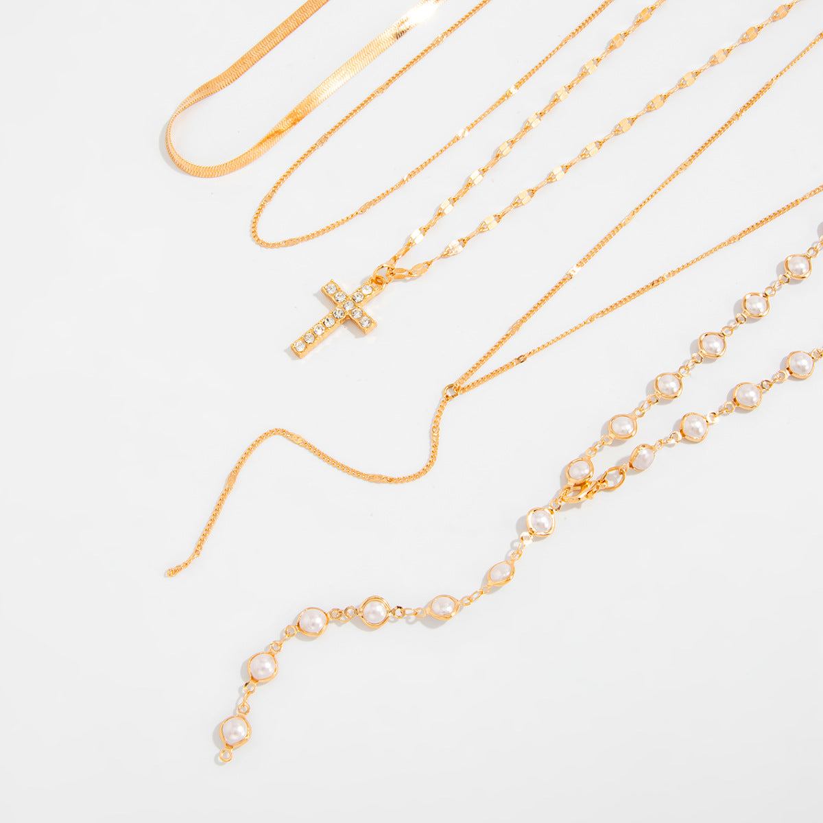 Cross, Pearl & Portrait Layered Necklace