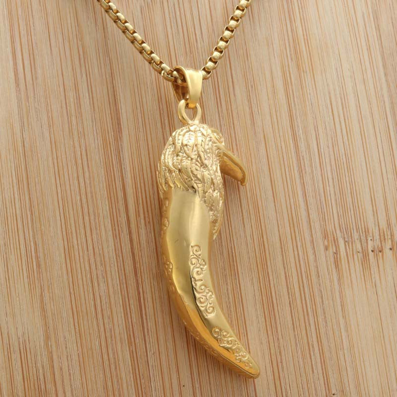 Titanium Steel Eagle Tooth Pendant Necklace - Retro Punk Style for Men