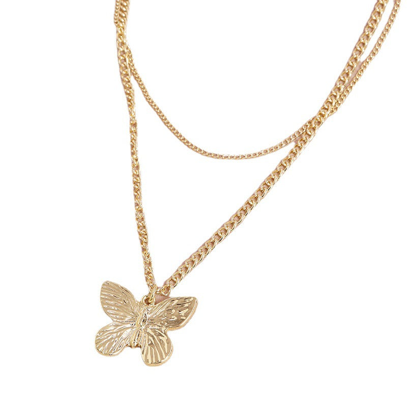 Amazon Butterfly Double Necklace for Women - Elegant Cross-Border Jewelry Piece