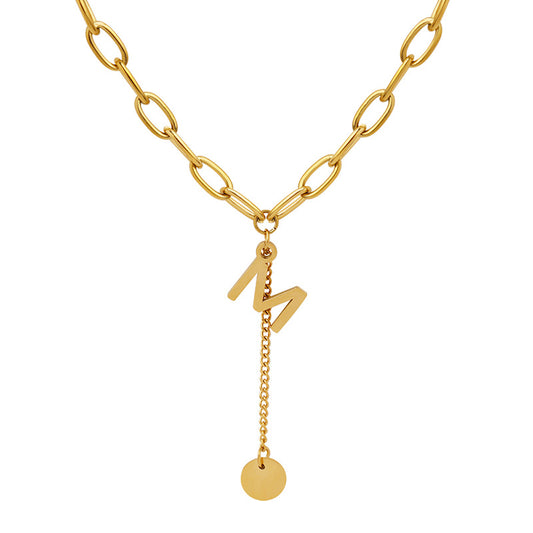 European and American Online Celebrity Letter M Tassel Round Necklace - Female Titanium Gold-Plated Accessory