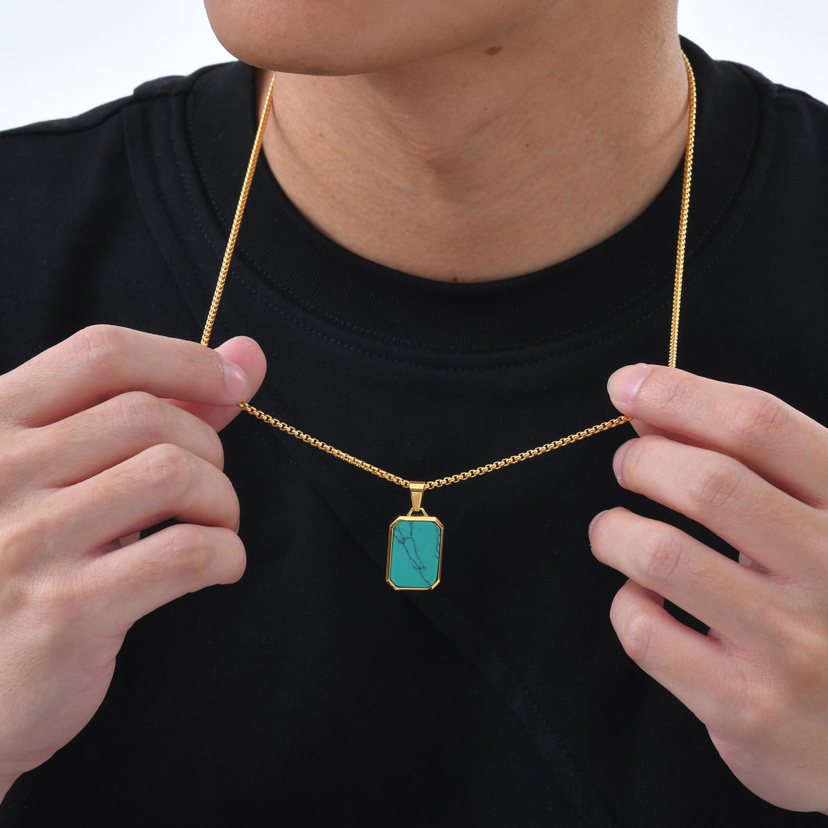 Tiger's Eye Turquoise Lapis Lazuli Geometric Stainless Steel Necklace
