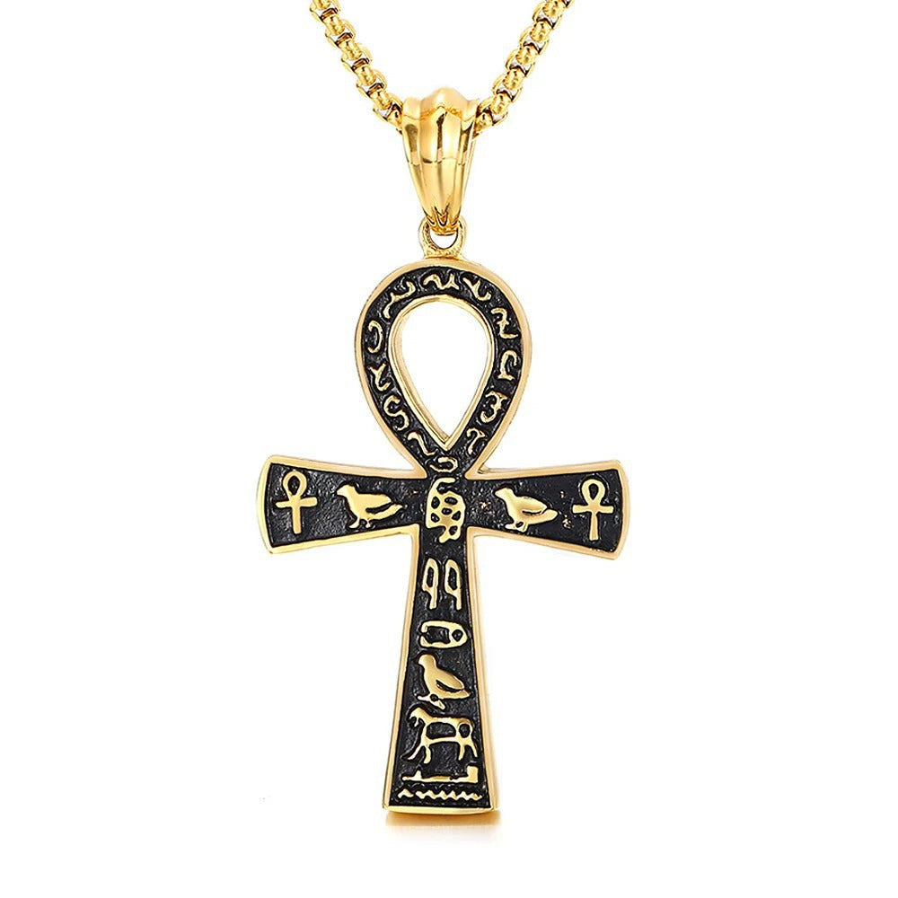 Punk Cross Egyptian Stainless Steel Men's Pendant Necklace