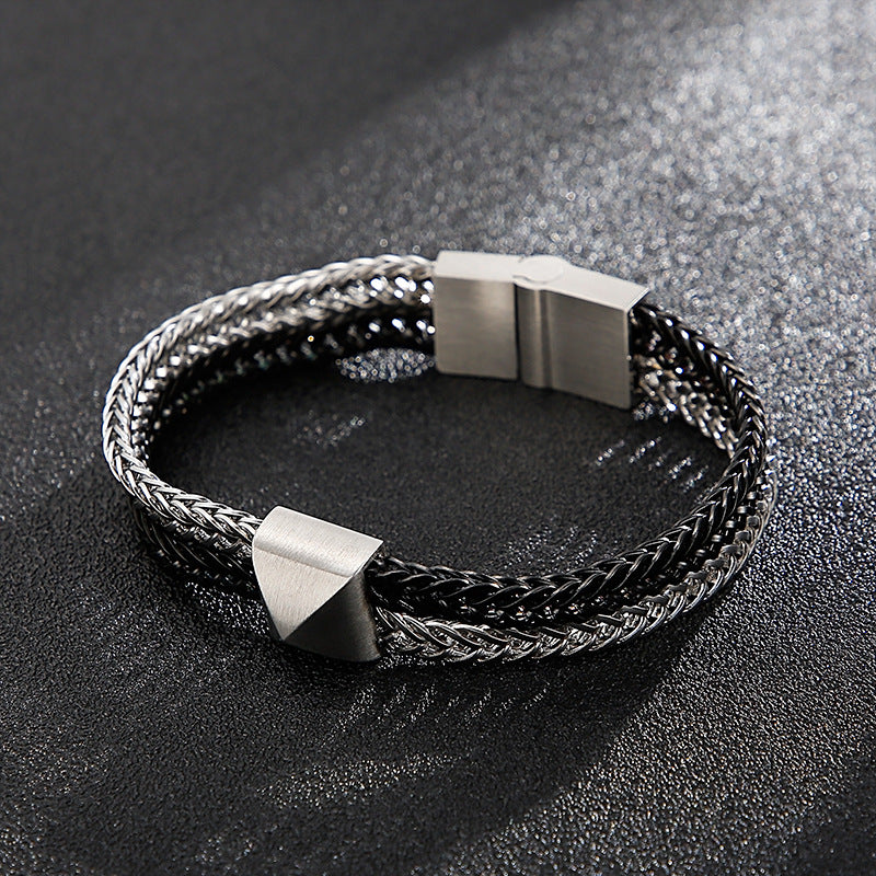 Stainless Steel Hand – Hip-Hop Double-Layer Color Matching Keel Bracelet