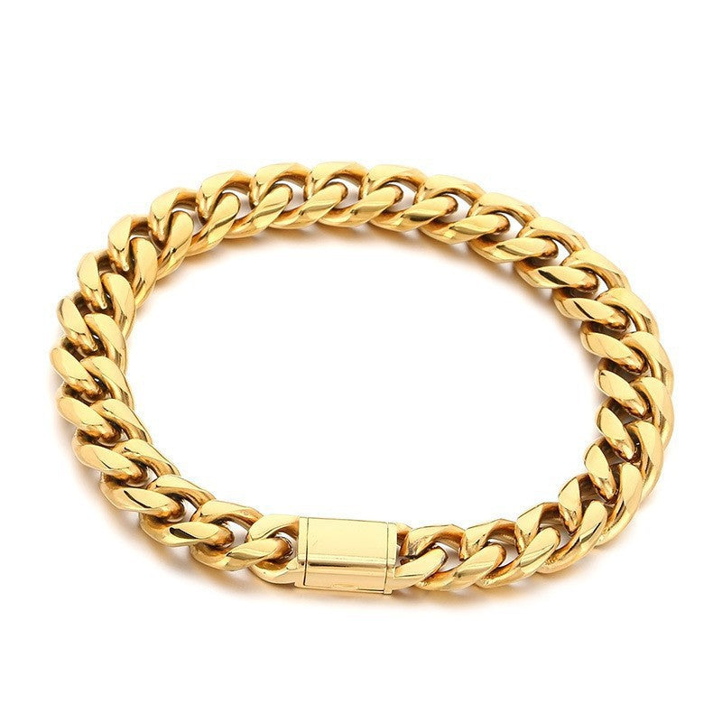 American Hip Hop Solid Thick Cuban Round Grinding Cuban Chain Bracelet Unisex Bare Body