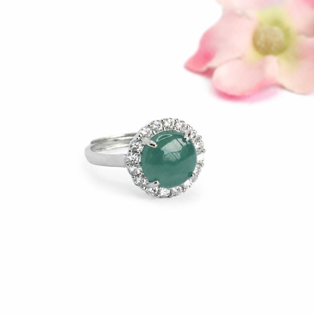 Blue Water Jadeite Pavé-Style 10 mm Ring