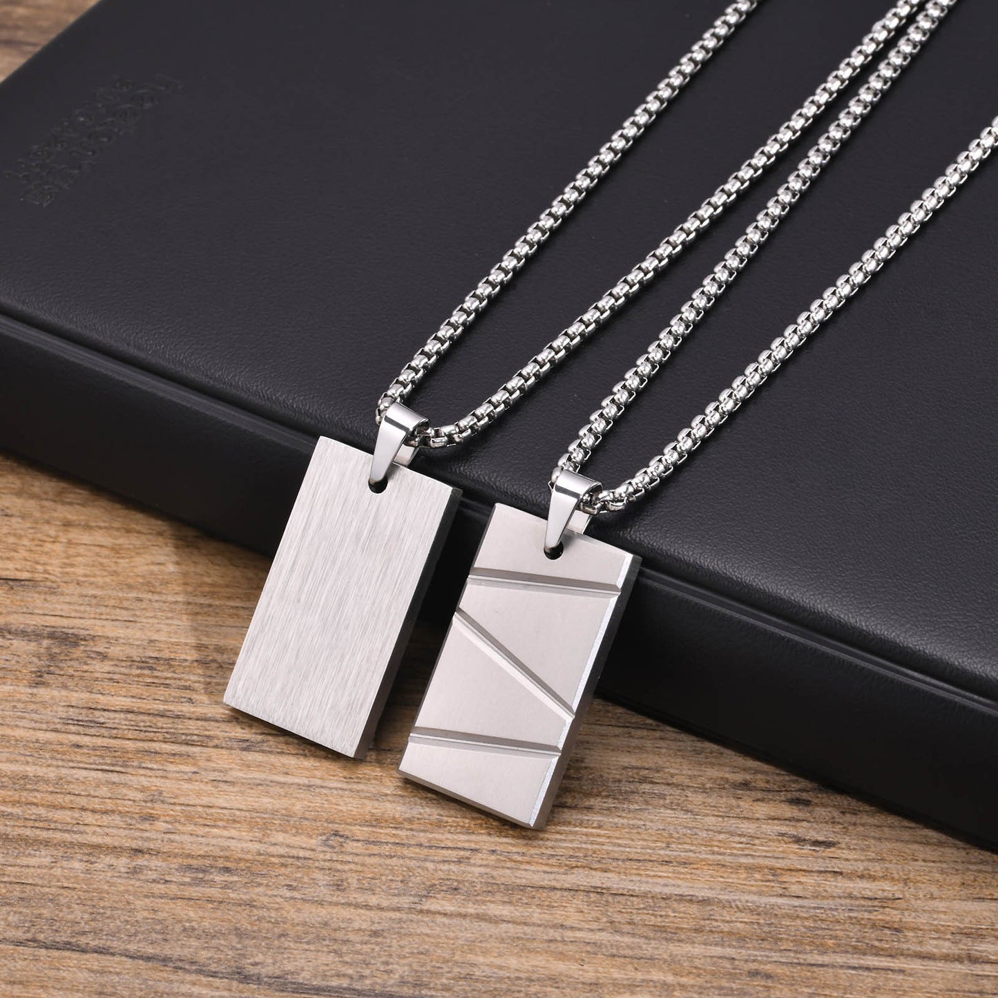 Titanium Steel Geometric Pendant Necklace for Men Engrave