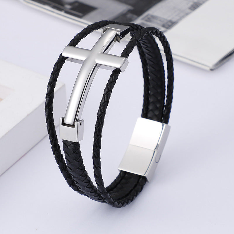 Mens Stainless Steel Cross Bracelet Planderful Layered