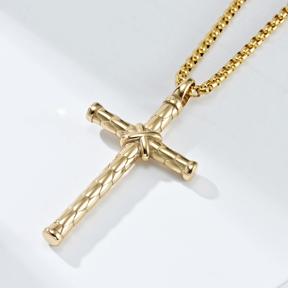 Cross-Border European American Retro Style Stainless Steel Cross Necklace for Men