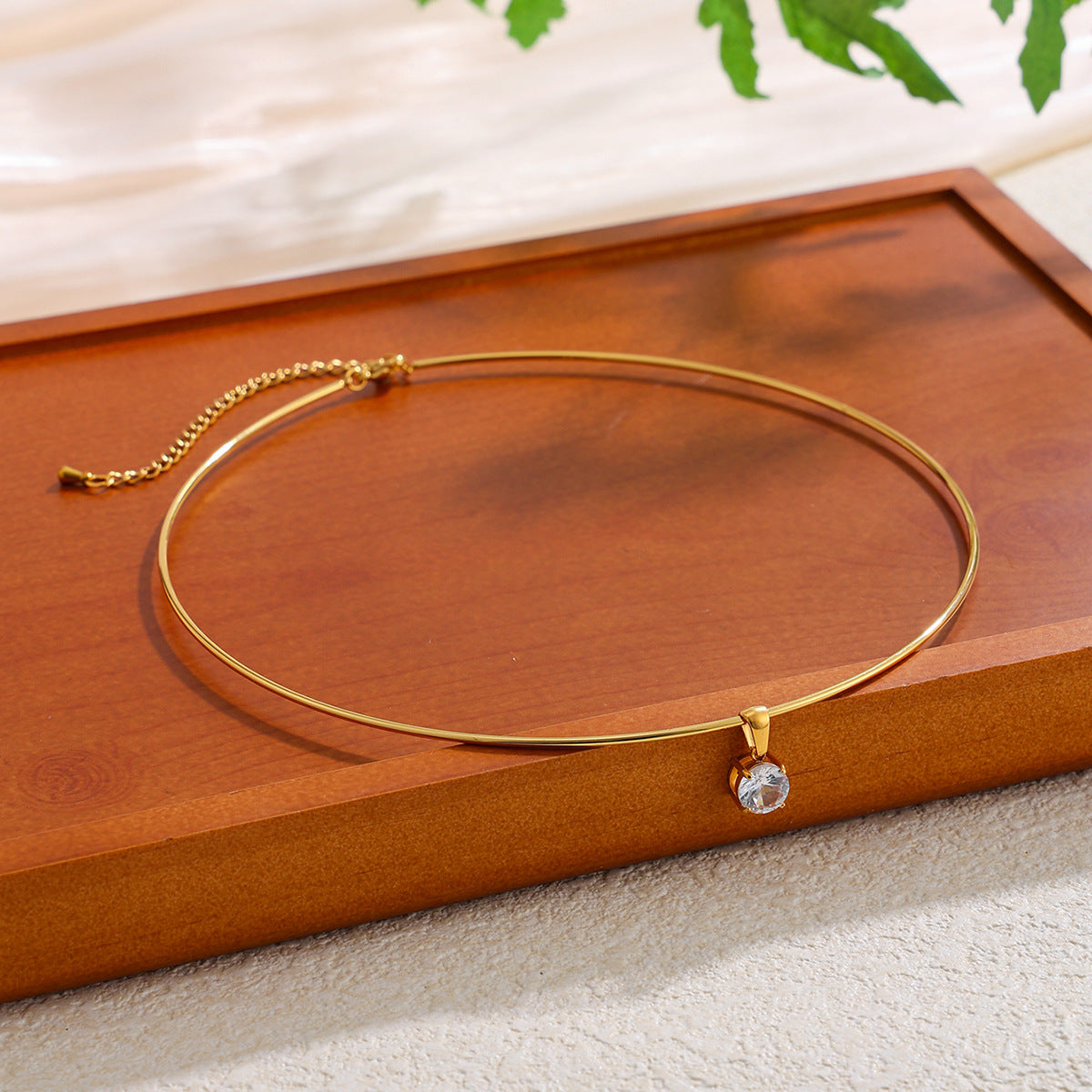 Pvd Gold-Plated Glossy Collar Collar Light Luxury Zircon Geometric Pendant Choker Necklace