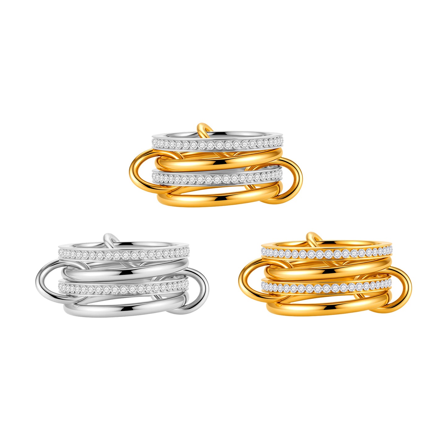 Planderful Two Tone Stainless Steel Zircon Ring Stack Unisex Personalized Jewelry Everyday Genie Protection Statement