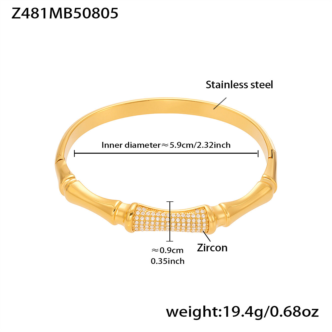 Planderful Zircon Bamboo Stainless Steel Bracelet Women