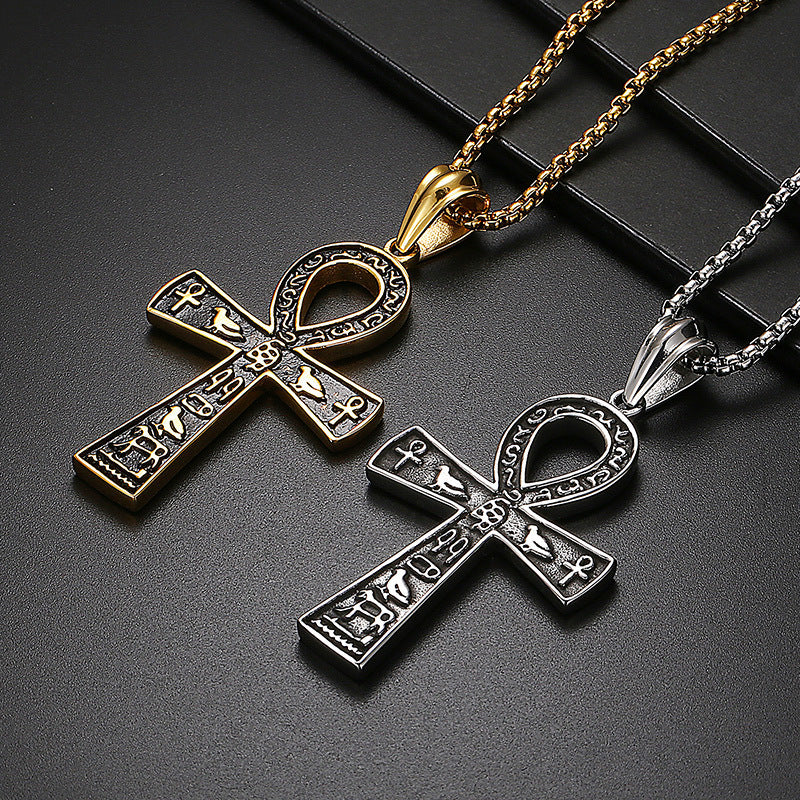 Planderful Cross Necklace For Men Steel Egyptian Pendant Hip Hop Style Personalized Gift