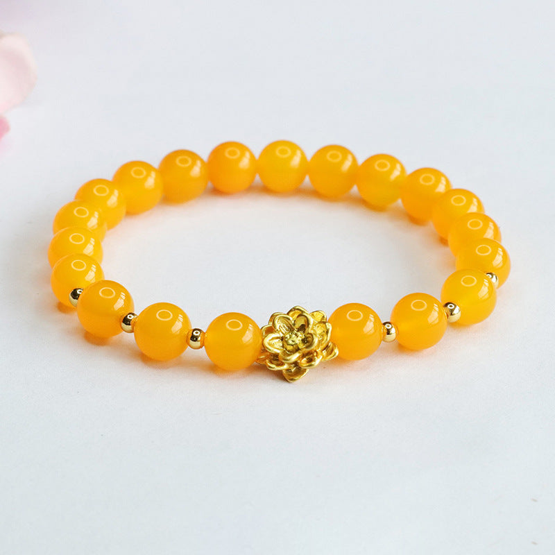 Golden Lotus Chalcedony Bracelet - Sterling Silver Female Jewelry